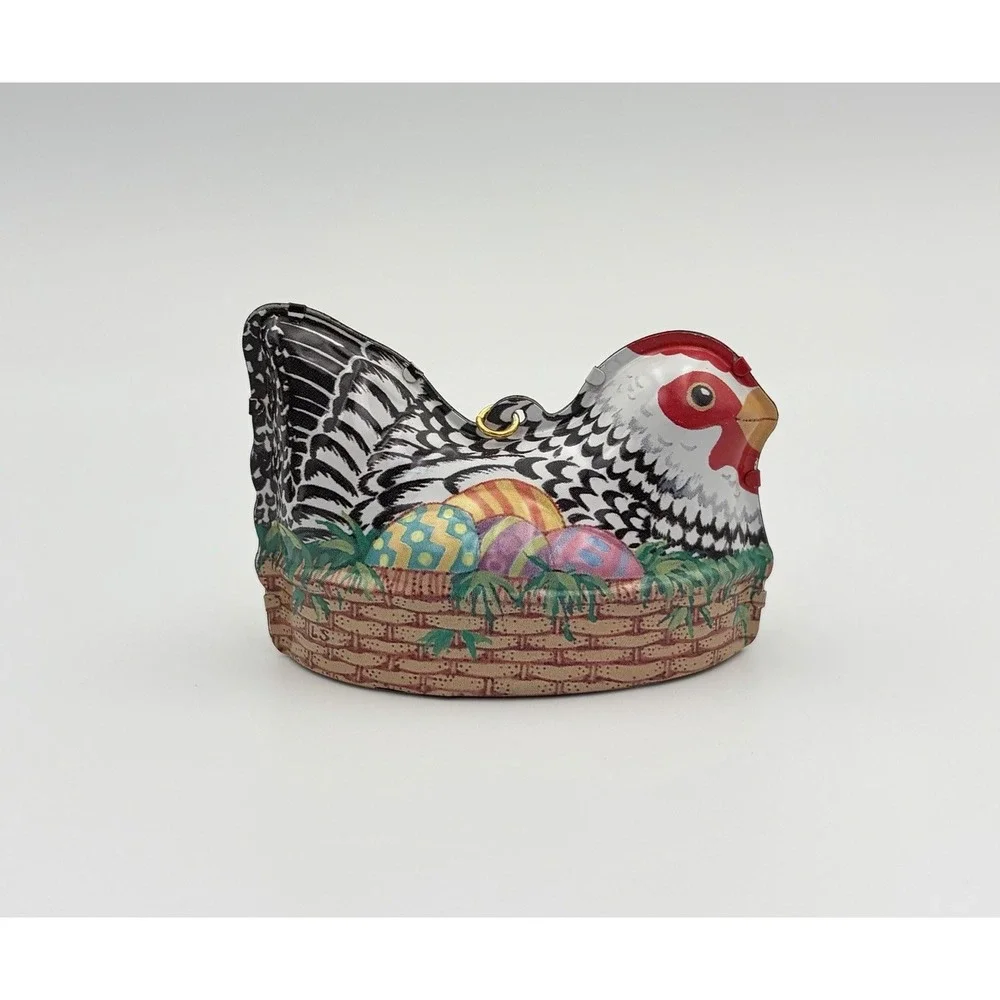 Hallmark Keepsake Ornament Easter Egg Nest Hen Pressed Tin 1999 Vintage QEO8427